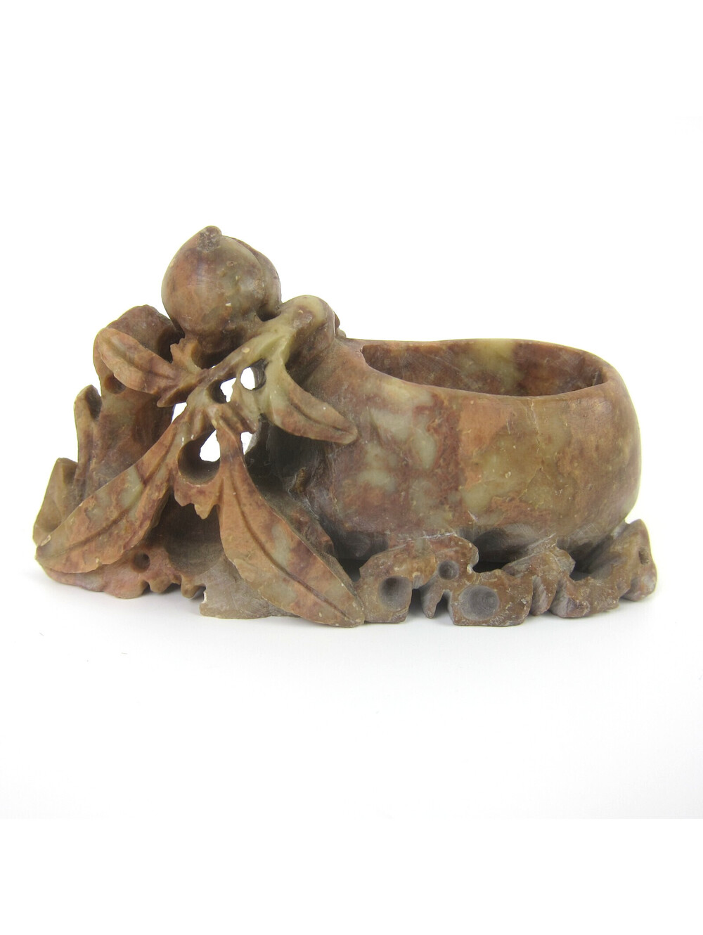 Vintage Chinese Soapstone Carved Brush Pot Autumn Foliage Leaves Sculpture 3.5"